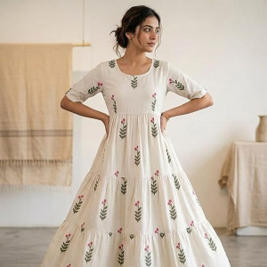 Floral Cotton Tiered A Line Maxi Dress Women Style