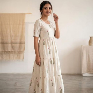 Floral Cotton Tiered A Line Maxi Dress Women Style