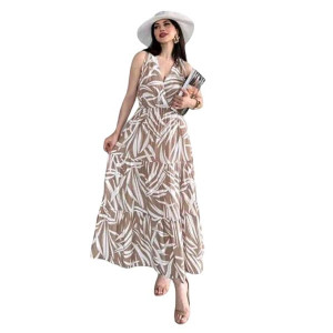 Wrap Neckline Tiered Sleeveless Elastic Waist Maxi Dress