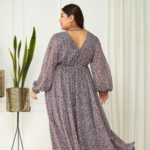 Chiffon Gathered Fit Multicolor Maxi Dress Women Occasion